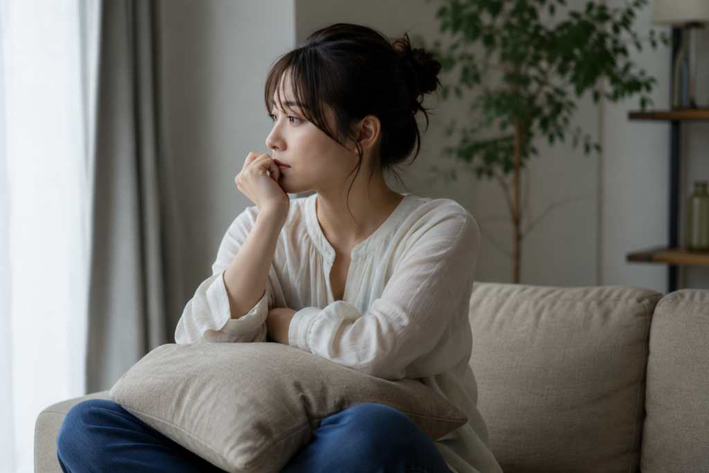 考え事をしている女性
