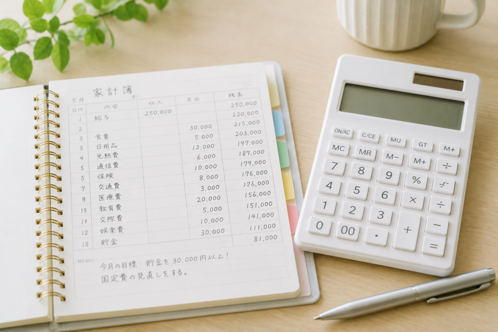 電卓と家計簿