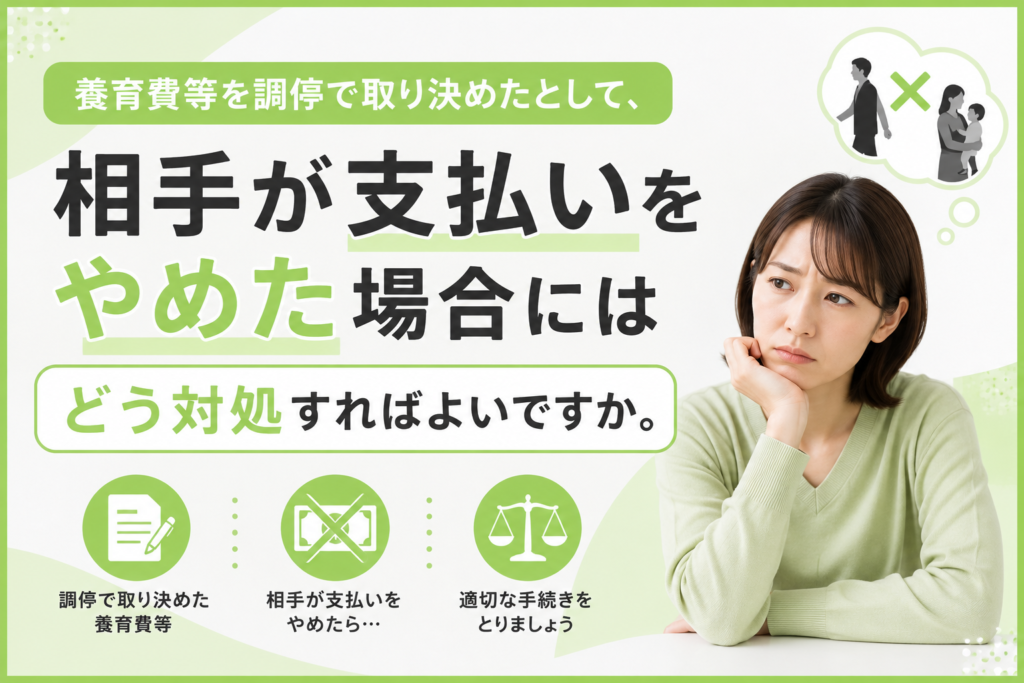 養育費等を調停で取り決めたとして、相手が支払いをやめた場合にはどう対処すればよいですか。