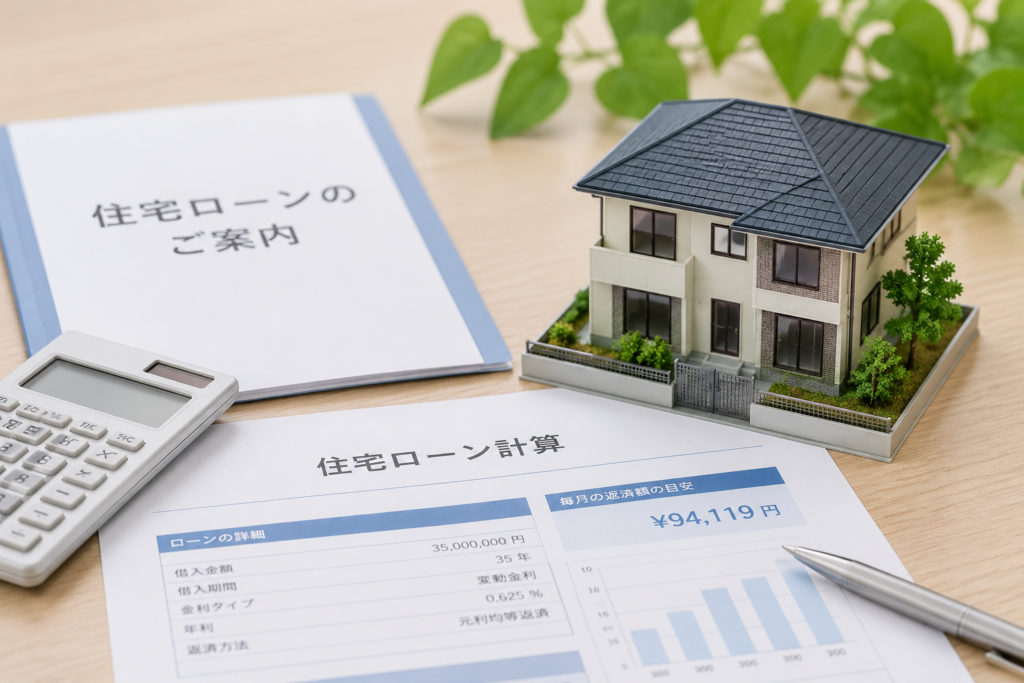 家の模型と住宅ローンの書類