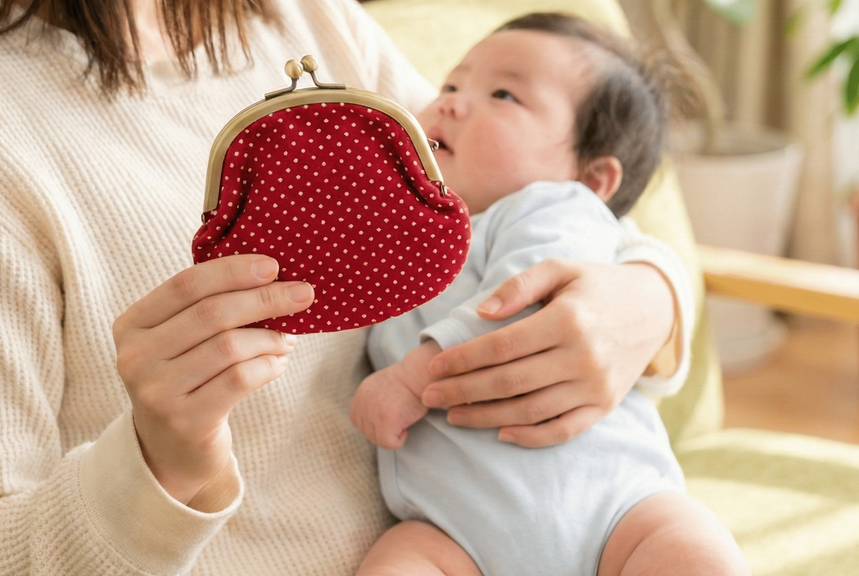 お財布を持った母親