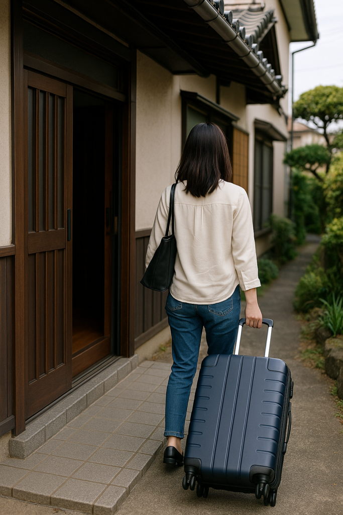 自宅を出ていく女性