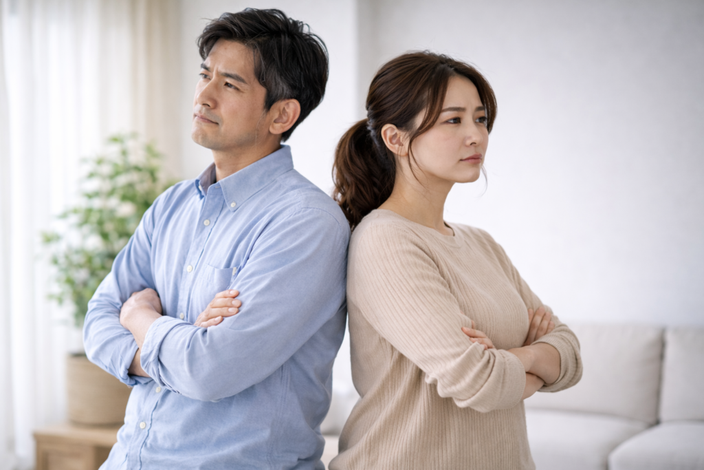 男女が背中を向け合っている様子