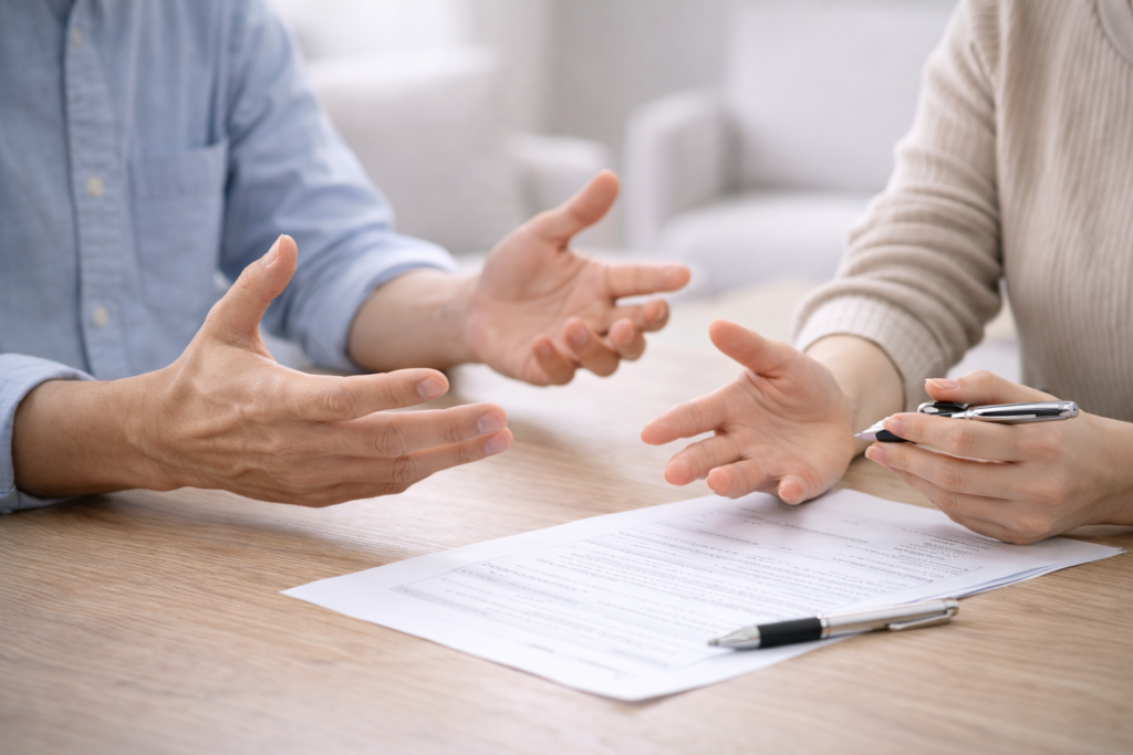 話し合いをしている男女