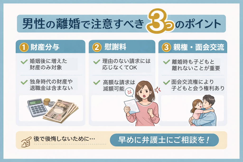 男性の離婚で注意すべき3つのポイント