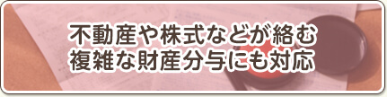 不動産や株式などが絡む複雑な財産分与にも対応